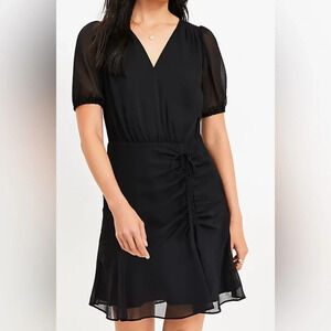 Loft-Tall Side Ruched Flare Dress Black Size 12